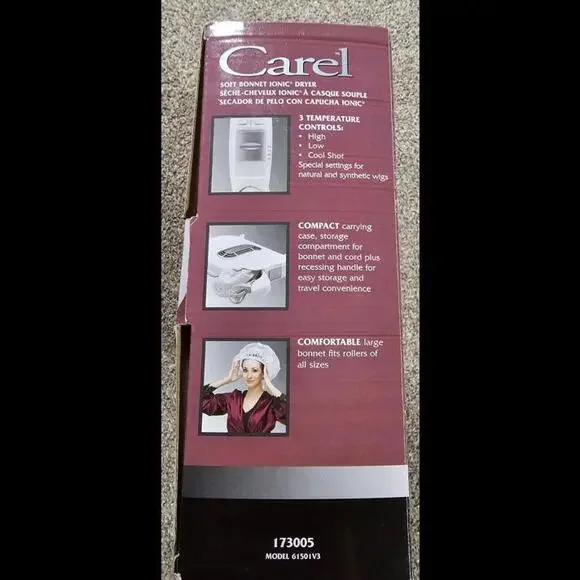 Carel Soft Bonnet Hair Dryer Appears Complete W/ Box Model 173005 Tested Working - Picture 5 of 15